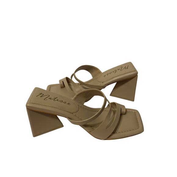 MATISSE Tan Oslo Vegan Triangle Heeled Sandal Sandals Size 9.5 Square Toe Artsy - Picture 2 of 8